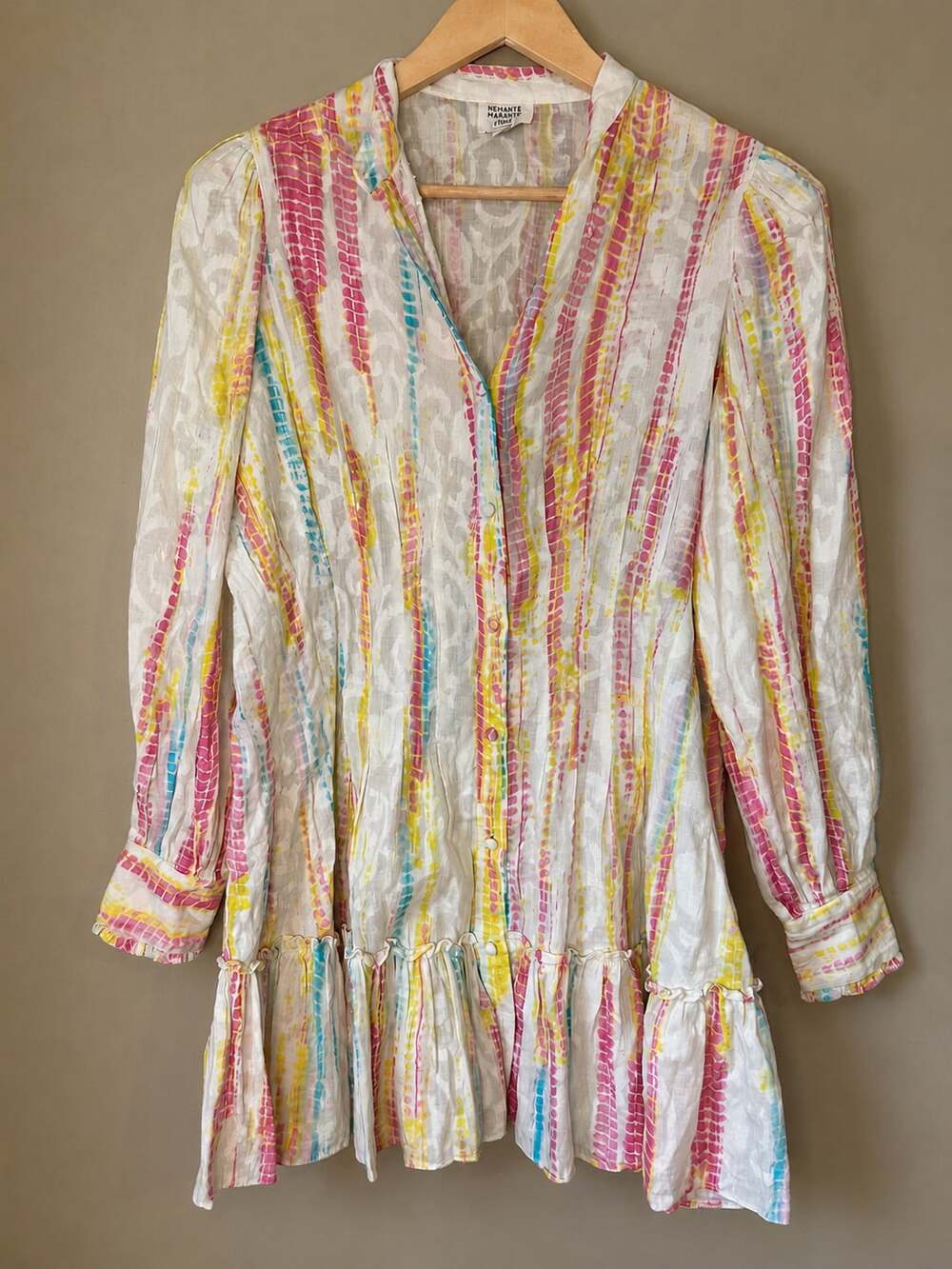 Hemant & Nandita Tie-Dye Cotton Long Sleeve Button-Down Mini Dress